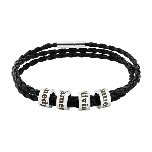 Men's Leather Braided Bracelet Simple Buckle New Beads With 4 Names