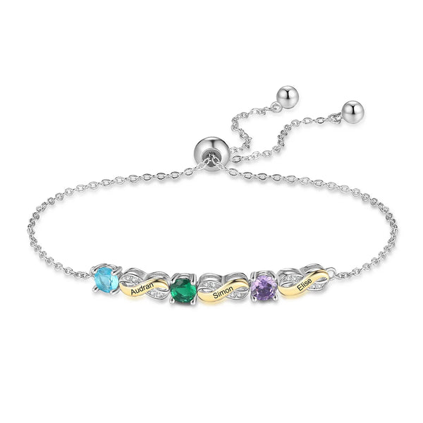 Custom Infinity Bracelet with 3 Birthstones Personalized Family Bracelet for Mom