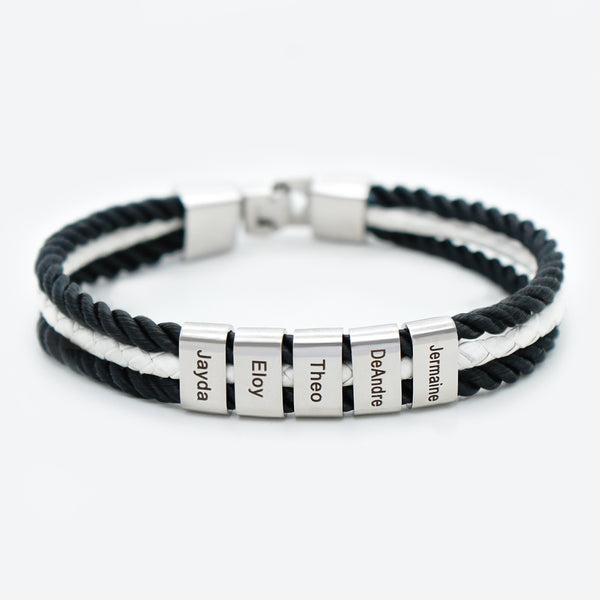 Father's Day Gift Mens Leather Bracelet Braided Layered Leather with 5 Beads