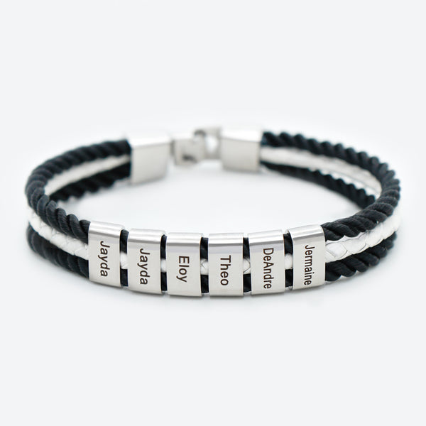 Father's Day Gift Mens Leather Bracelet Braided Layered Leather with 6 Beads