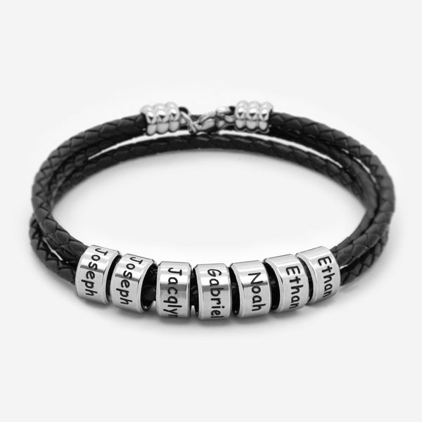 Personalisiertes Herren Lederarmband mit 5 Perlen Leder geflochtenes Armband für Herren mehrschichtiges Armband 