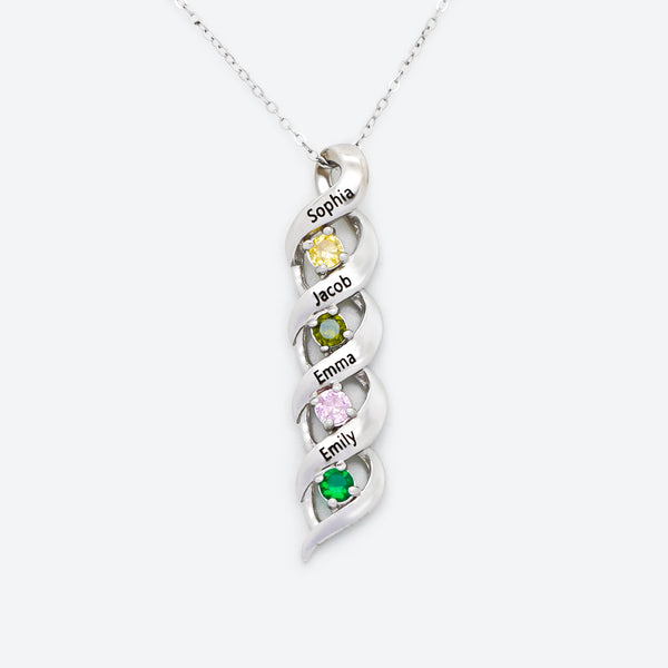Personalized Mother Necklace Cascading Pendant with 4 Birthstones Mother's Day