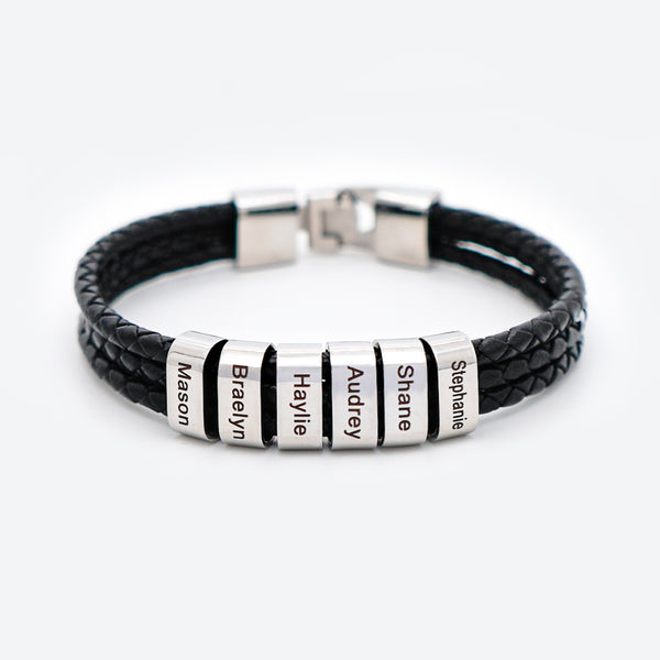 Gifts For Him Personalized Braided Leather Bracelet Engraved 6 Names Men's Bracelet