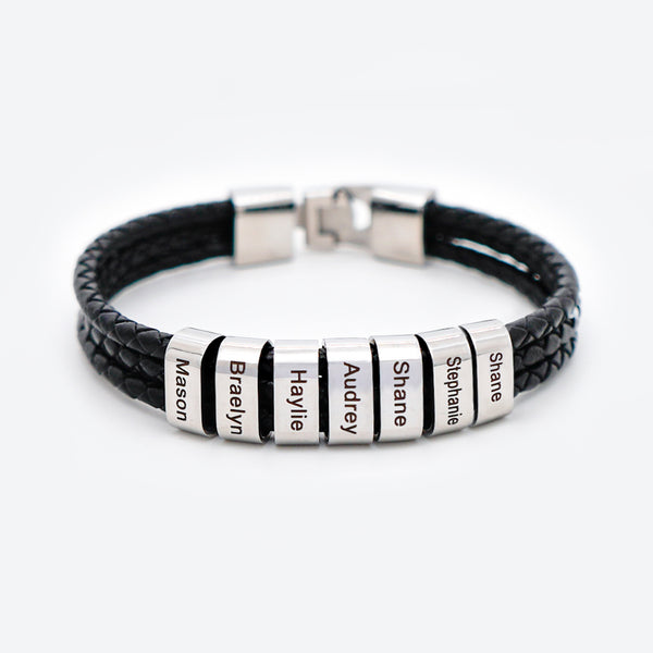 Gifts For Him Personalized Braided Leather Bracelet Engraved 7 Names Men's Bracelet