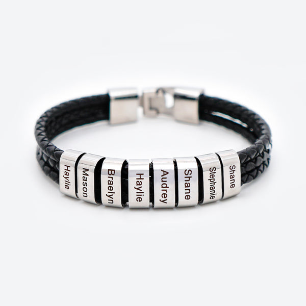 Gifts For Him Personalized Braided Leather Bracelet Engraved 8 Names Men's Bracelet