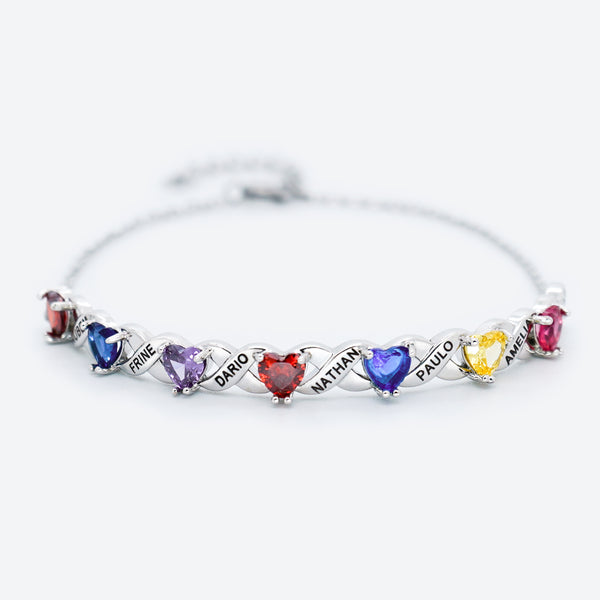 Family Custom Bracelet Heart Personalized with 7 Birthstones