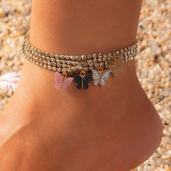 Beach holiday style butterfly pendant anklet fashion full of rhinestone women's anklet