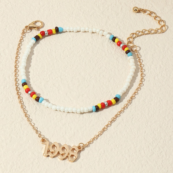 Stylish and Simple Rainbow Beads Popular Year Numbers Anklet