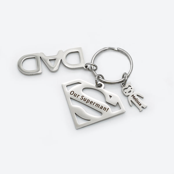 Personalized 1 Kid Charm Keychain with Superman Sign Father's Day Gift