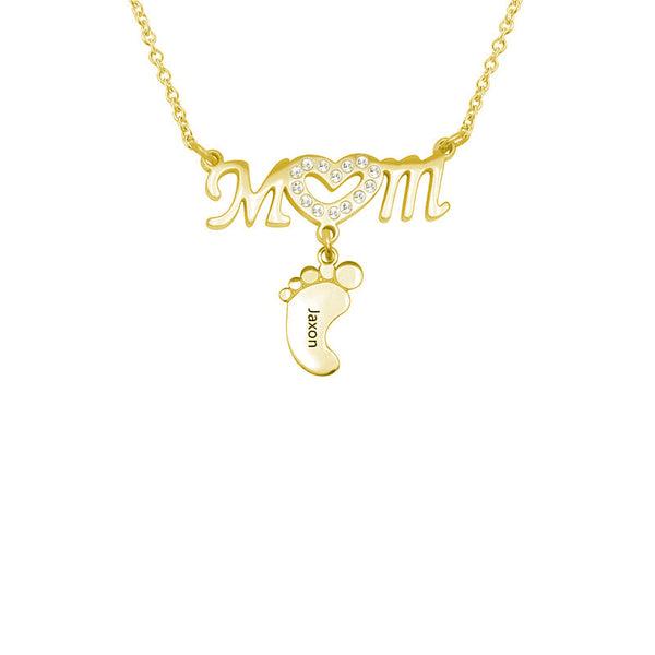 Mother Necklace with 1 Baby Feet Pendants Engraved 1 Names