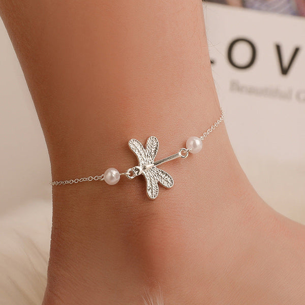 Dragonfly Anklet Jewelry Gifts for Women Teen Girls Sterling Silver Dragonfly Ankle Bracelets Chain Link Anklets