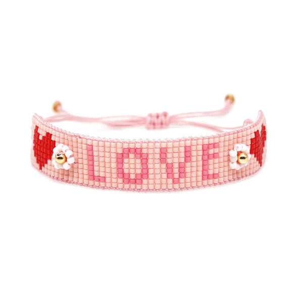 Folk-Custom LOVE Alphabet Beaded Rainbow Heart Bracelet