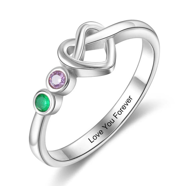 Unique Design Personalized Birthstone Ring Gift for Her With 2 Birthstones