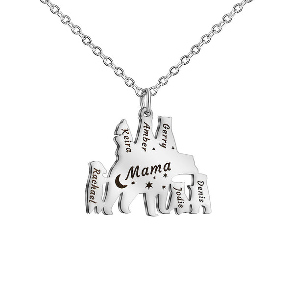 Personalized Mama Bear Mom Necklace  Custom 6 Names Pendant, Mothers Day Jewelry Gifts For Grandma Wife From Daughter Son Husband