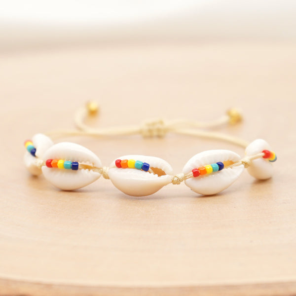 Rainbow Beads and Seashell Bracelet For Him/Her