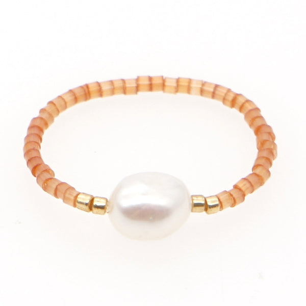 Trendy Folk Bead Beaded Pearl Ring