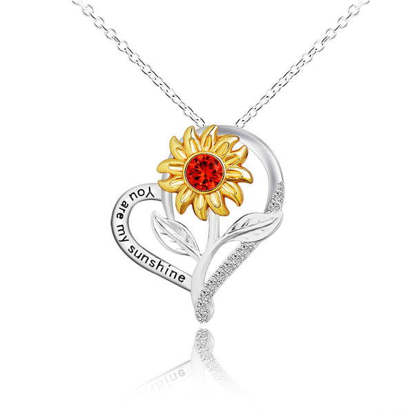 "You Are My Sunshine" Sunflower Necklace Gifts For Women With Heart Pendant Jewelry