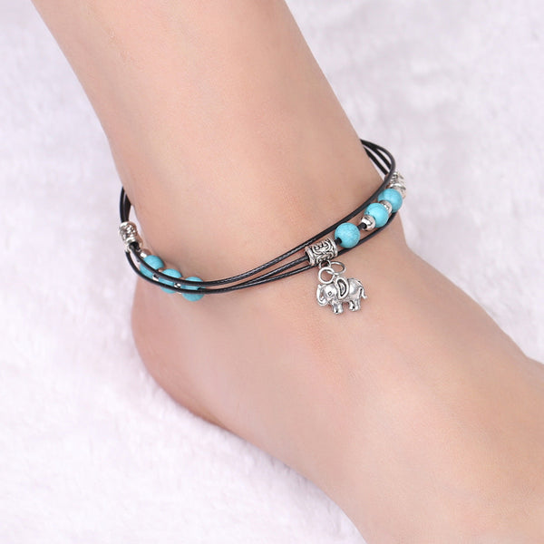 Handmade Bohemian Red Black String Elephant Anklet,  For Women Girls