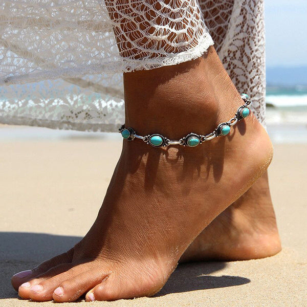 Beach Vacation Style Versatile Retro Ethnic Turquoise Anklet