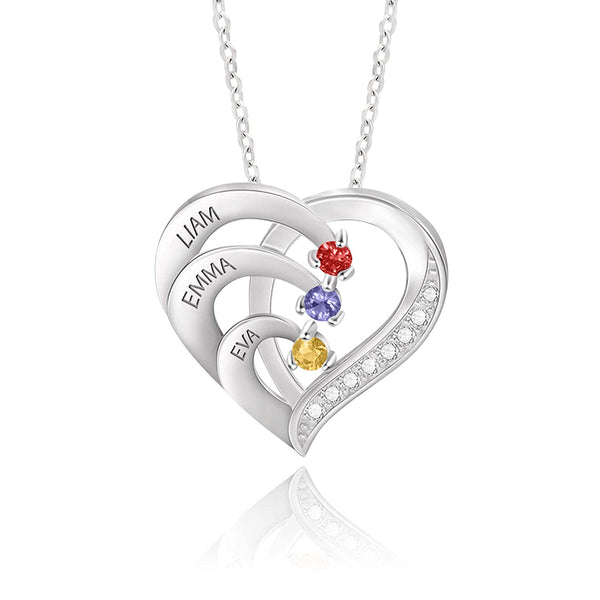 Personalisierte Herz-Halskette mit 3 Geburtssteinen für Frauen Personalisierte Mutternamenskette für die Beziehungskette zum Muttertag für Mama