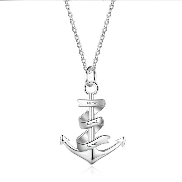 Anchor Necklace For Women with 3 Names