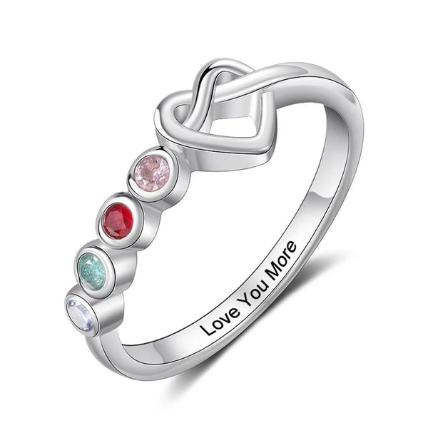 Unique Design Personalized Birthstone Ring Gift for Her With 4 Birthstones
