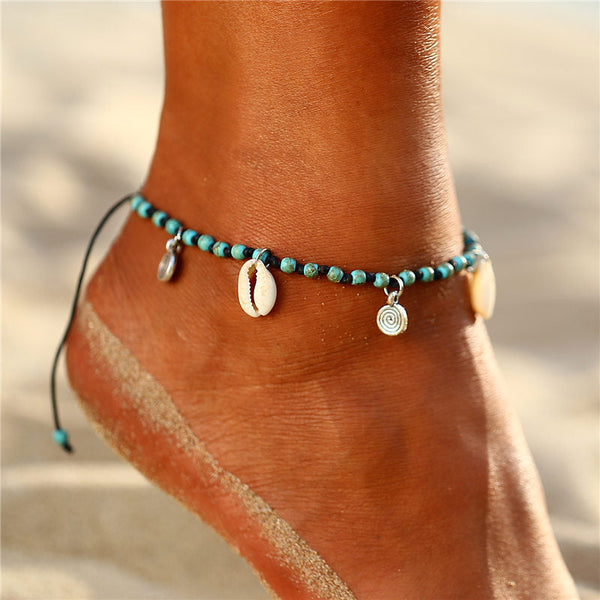 Conch Multilayer Charm Beads Sea Handmade Boho Anklet Foot Jewelry for Women Girl