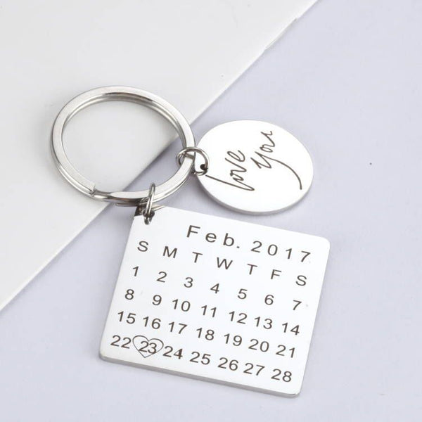 Personalized Custom Engraved Calendar Date Engraved Message Stainless Steel Keyring & Keychain Memorial Keepsake Anniversary Wedding Gift