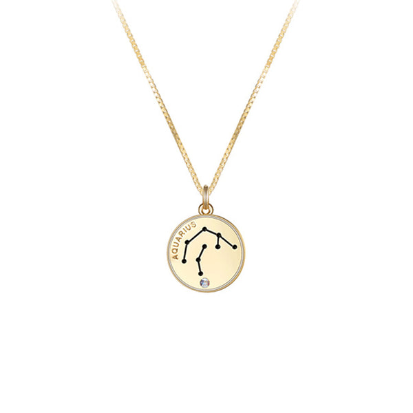12 Constellation Zodiac Round Pendant Women Necklaces Gift For Her