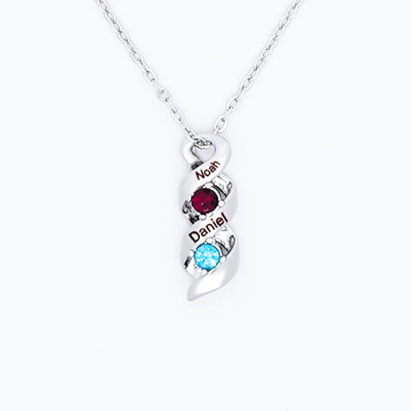 Personalized Mother Necklace Cascading Pendant with 2 Birthstones Mother's Day Style 3