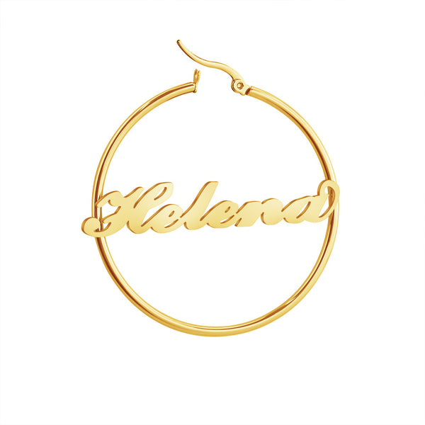 Personalized Gold Name Hoop Earrings for WomenSolid Gold Round Name Hoop Earrings  Unique Jewelry Gift for Her