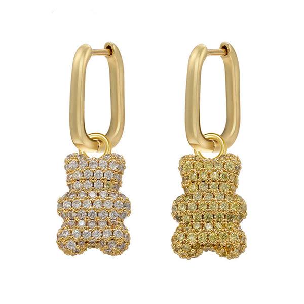 Yummy Bear Glued Diamond Ladies Gold Earring