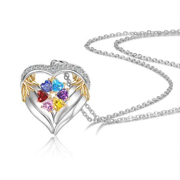 Personalized Angel´s Heart Silver Pendant Necklace - Six Custom Names & Birthstones