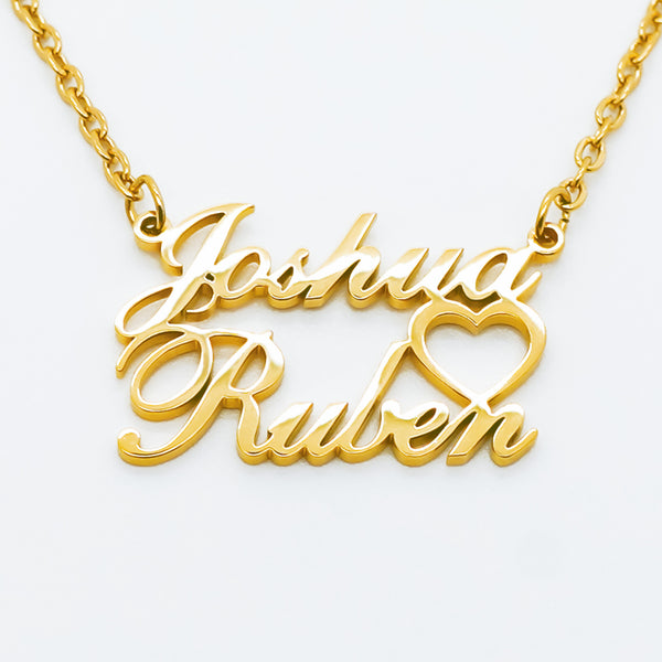 Double Name Necklace Personalized with Heart Custom Made with 2 Names