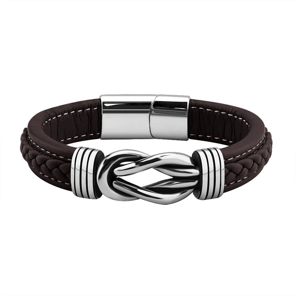 Men's Woven Leather Cuff Bracelet Fashion Stainless Steel Buckle Wristband Punk Bracelet For Boyfriend/Father/Husband/Grandpa Style 2