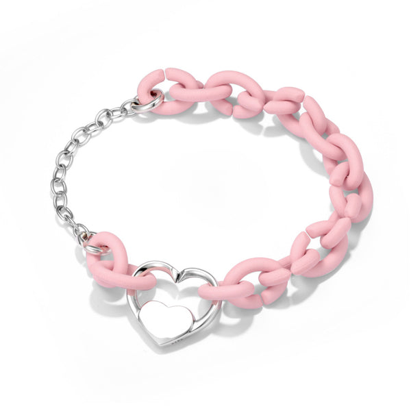 Colorful Beaded Bracelet 925 Sterling Silver Accessories Rubber X Bracelet With Heart Buckle