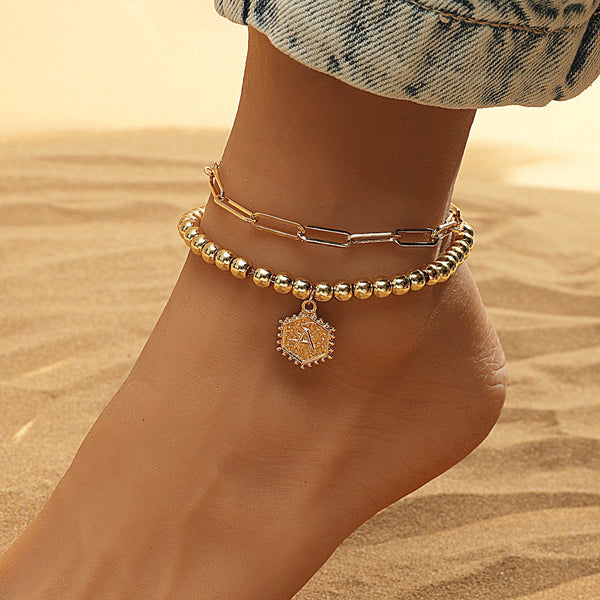 Initial Ankle Bracelets for Women, Anklet with Initials Letter Charm Anklets for Women