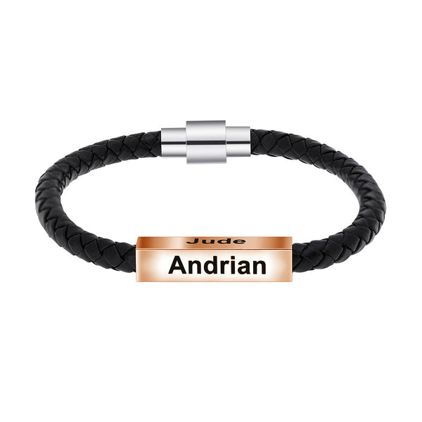 Personalized Mens Leather Bracelet with 1 Bead Leather Braided Magnetic Force Bracelet