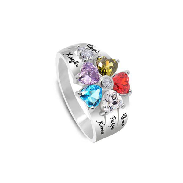 Custom Gifts for Mother Personalized Adjustable Open Mothers Rings with 5 Birthstones
