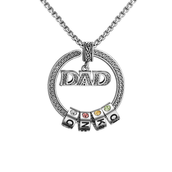 Personalized Name Necklace for Men Dad Necklace Engraved Initial Name Beads Charm Necklace for Men Customized Family Names Necklace for Dad Grandfather Birthday