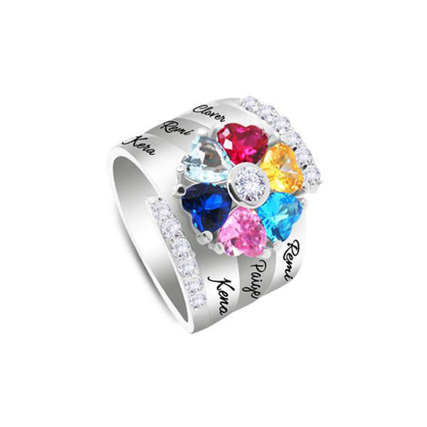 Custom Gifts for Mother Personalized Adjustable Open Mothers Rings with 6 Birthstones