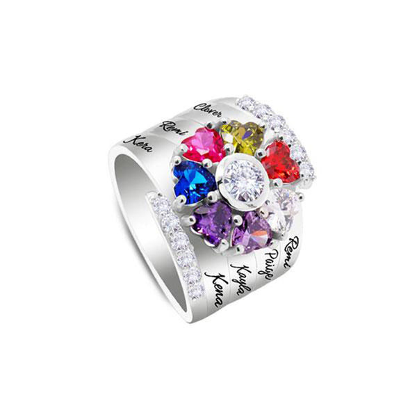 Custom Gifts for Mother Personalized Adjustable Open Mothers Rings with 7 Birthstones
