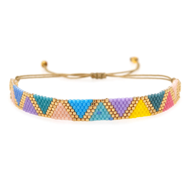 Paneled Triangular Colored Rice Beads Hand Beaded Bracelet