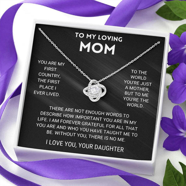 To My Loving Mom Love Knot Necklace Gift Set" I Love You"