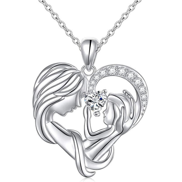 Silver Mother Hold Child Necklace Heart Pendant Necklace for Her