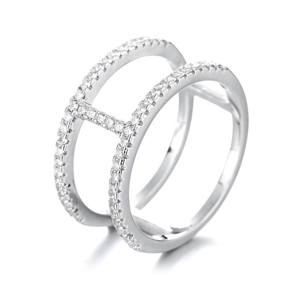 Sparkly Minimalist Double Line Paved Ring Encrusted Gemstones