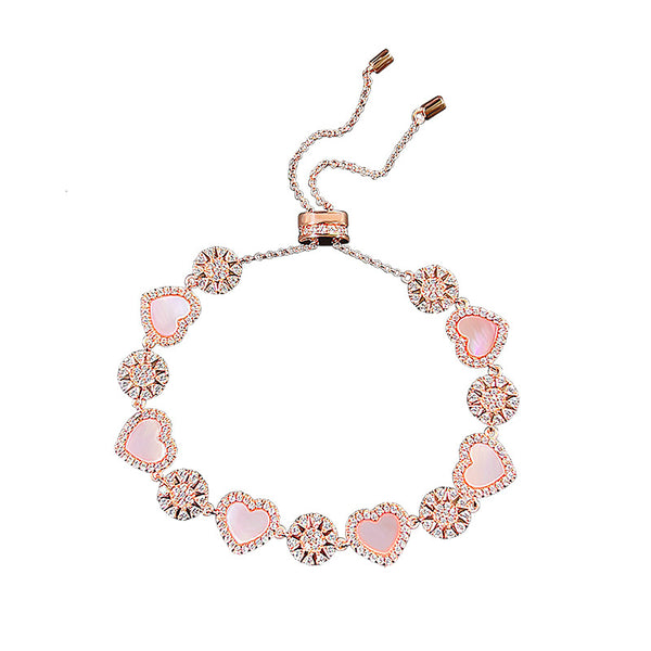 Pink Nacre Full Heart Bracelet 925 Silver