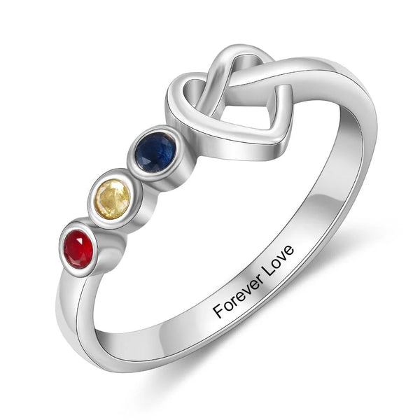 Unique Design Personalized Birthstone Ring Gift for Her With 3 Birthstones