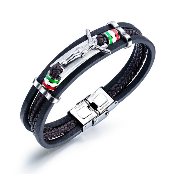 Mens Leather Bracelet with Magnetic Clasp Cowhide Multi-Layer Braided Leather Mens Bracelet For Boyfriend/Father/Husband/Grandpa