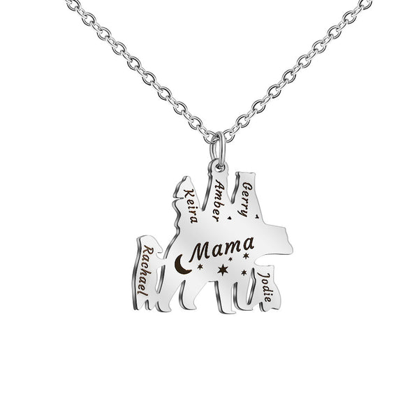 Personalized Mama Bear Mom Necklace  Custom 5 Names Pendant, Mothers Day Jewelry Gifts For Grandma Wife From Daughter Son Husband